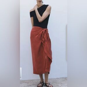 Rust Red Wrap Around Skirt Zara